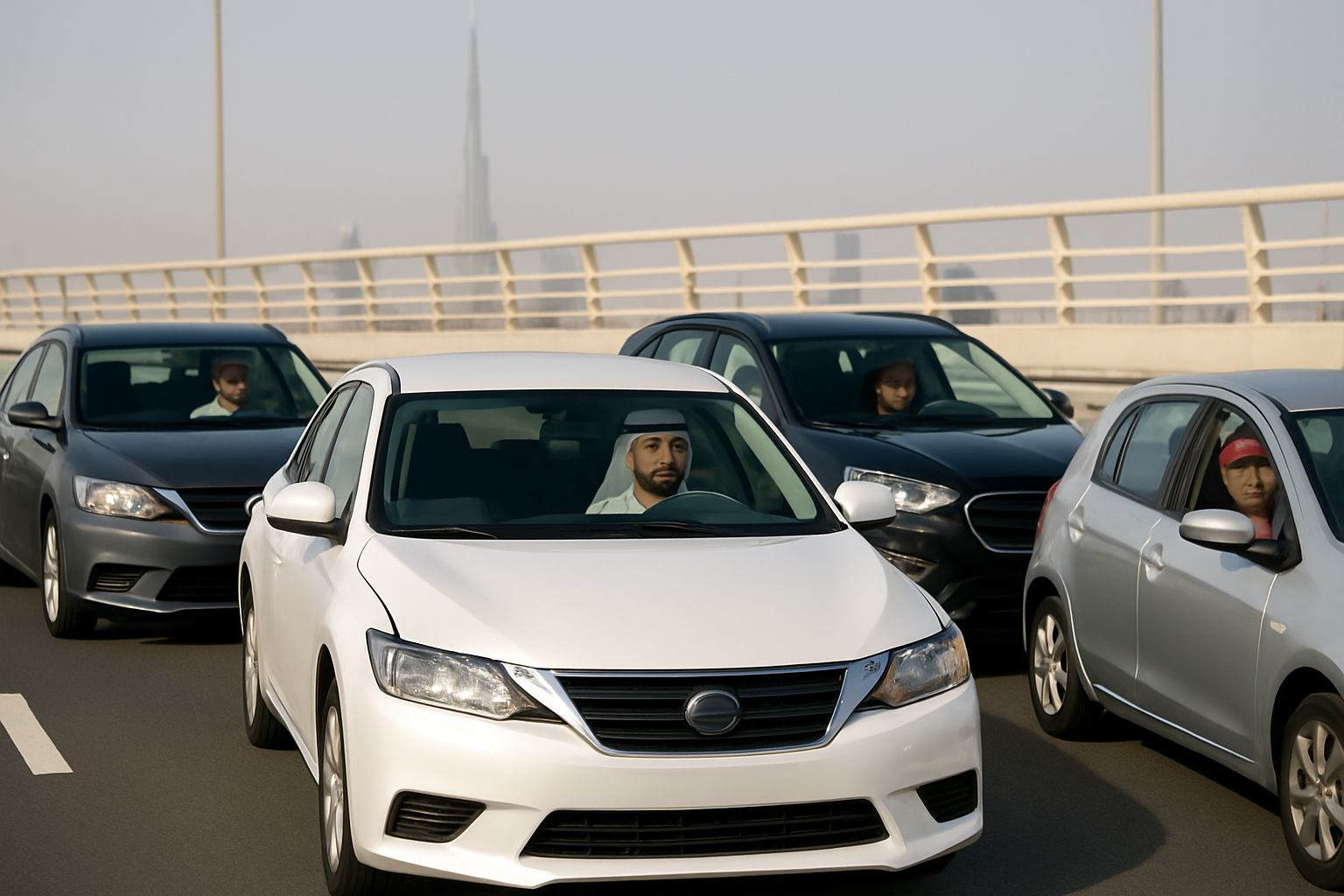 Diverse group of drivers using UAE paid roads