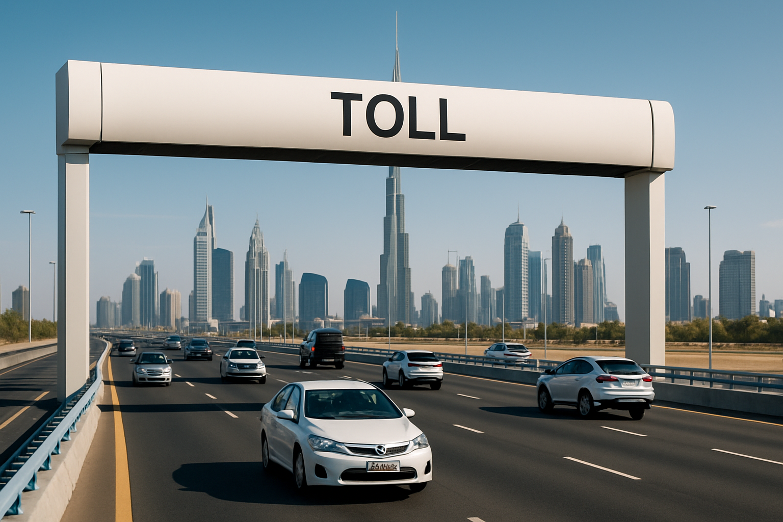 Dubai traffic flowing smoothly on a paid road
