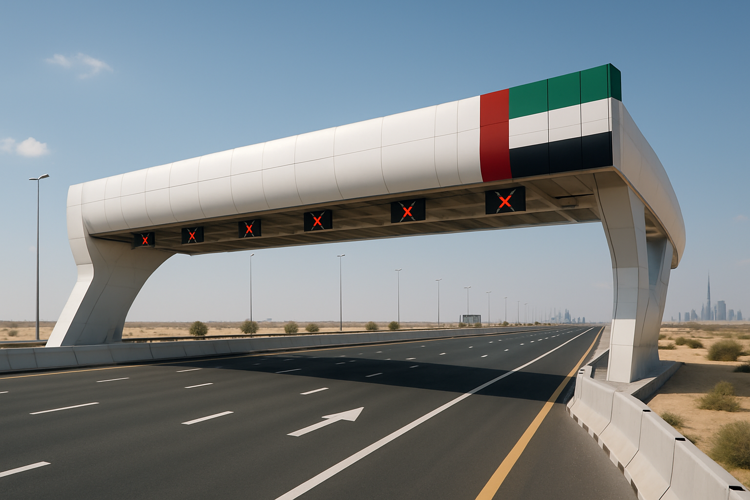 Modern toll gate on a UAE highway